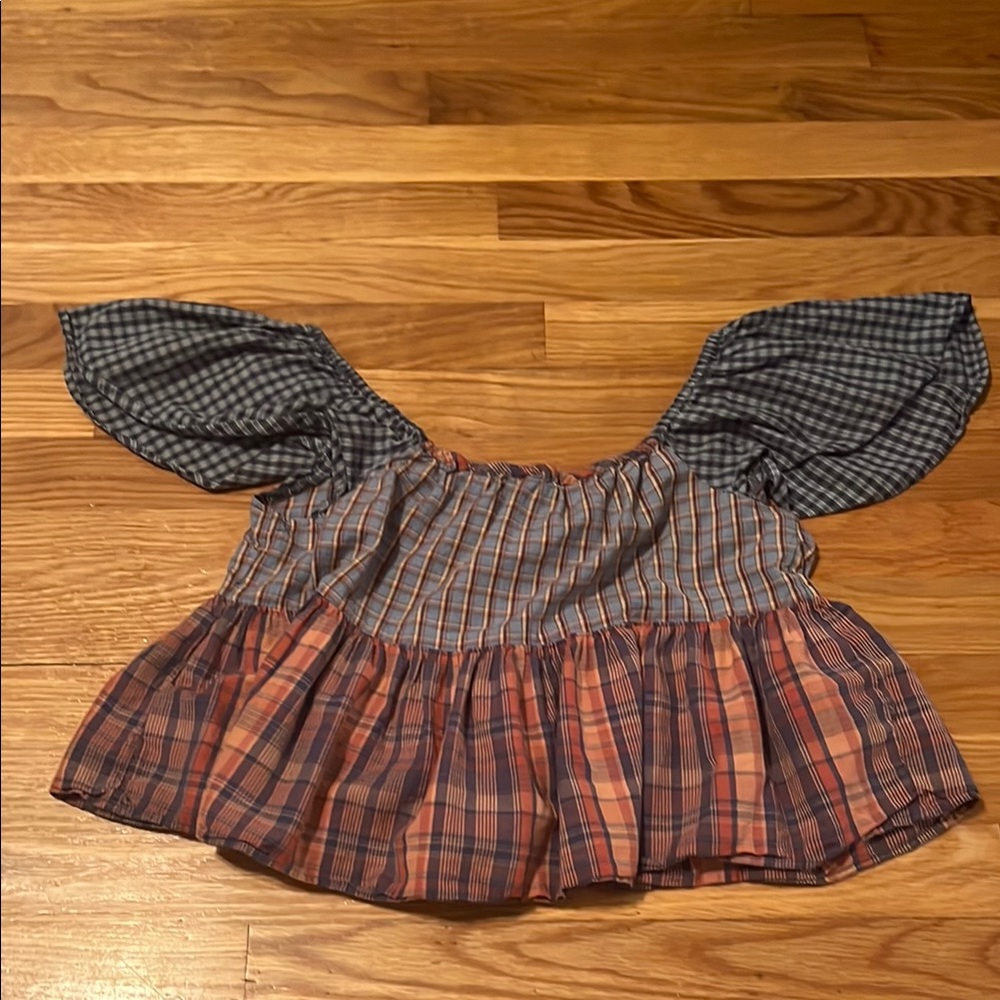 American Eagle Outfitters mixed plaid peplum Blue and Red Crop Top size XS - Picture 8 of 11